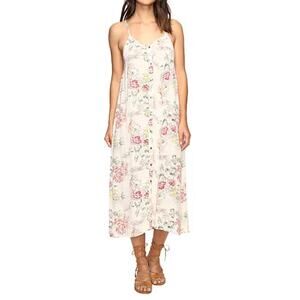 Billabong Floral Maxi Dress Criss Cross Back Full Button Front Size Large